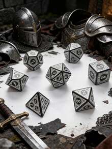 七面多面骰子套装，角色扮演游戏配件，多面骰子，棋盘游戏，数学游戏骰子，简约现代风格骰子，团队游戏道具，充满理性智慧的骰子，游戏室和后院骰子游戏 - 黑與白 - 查看 2