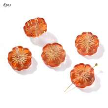 14毫米镀金梅花捷克玻璃珠，中心带孔，五瓣花瓣，DIY手工串珠手链，发夹材料 - 彩色 - 查看 14