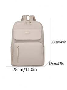 Ransel Wanita Bahan Nylon Warna Polos Berbahan Quilted, Kapasitas Besar, Serbaguna, Tas Pelajar Kasual Minimalis, Tas Komuter, Perlengkapan Sekolah. - Krem - View 8
