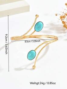 1pc Fashionable Personalized Double-Head Micro-Inlaid Blue Faux Turquoise Decor Open Adjustable Metal Cuff Bracelet Suitable For Music Festivals, Dances, Parties - Gold - View 5