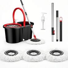 Three  And Bucket Sets, Including A 360° Swivel  Head, Three/Four Microfiber  Heads, And A 61-Inch Adjustable Handle, For High-Efficiency Cleaning Products. Hot  Floor Spin 1-Tank System  Stainless Steel Mop Dry Flat Toddler Mini New Long Hotel Luxury - B - 查看 11