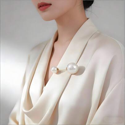 1个/2个韩式珍珠装饰纽扣胸针，女士服装防走光隐藏式纽扣外套夹克围巾披肩配饰