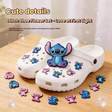 一套全新可爱莉萝与史迪奇卡通木屐，花卉图案，动漫风格花园鞋，DIY鞋饰，史迪奇配件套装，包含鞋饰、卡通吊坠，清新可爱休闲鞋，花卉印花鞋，母亲节礼物，卧室装饰，花园装饰，厨房装饰，夏季，海滩，旅行必备，房间装饰，软萌可爱，毕业季礼物 - 彩色 - 查看 2