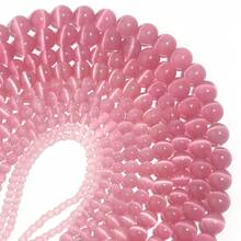 1 Strand Pink Cat's Eye Loose Beads DIY Beaded Cat's Eye Round Beads Cat's Eye Loose Beads DIY Necklace Jewelry Bracelet Accessories - Pink PK - View 4