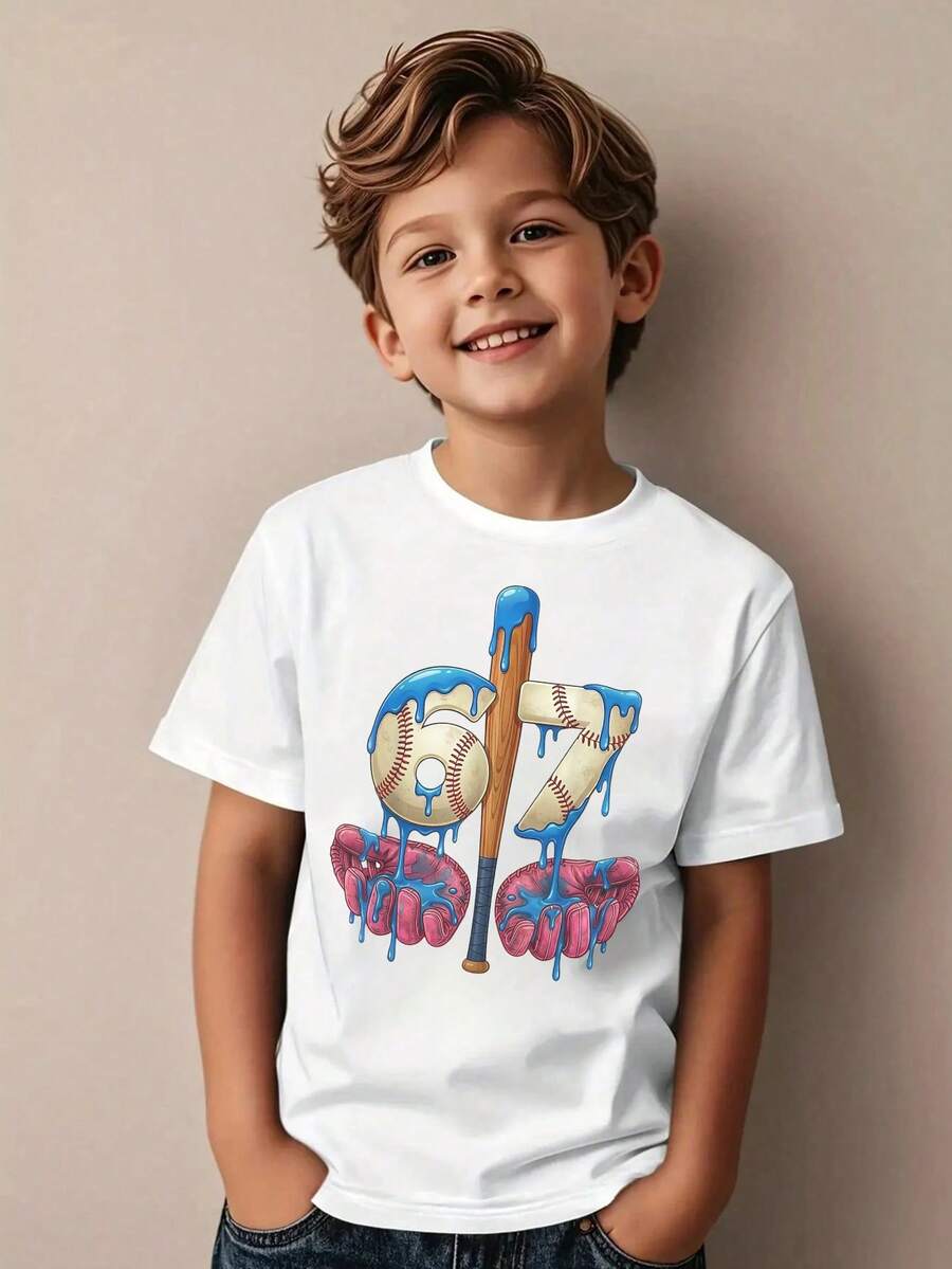 Baseball 67 Six Seven Funny Gen Alpha Meme Drip T-Shirt. - trắng - Xem 1