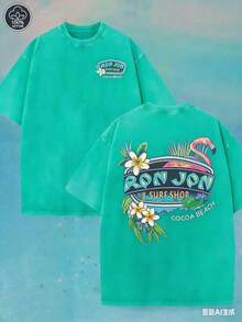 (230 Pure Cotton T-Shirt) Men's T-Shirt, Surf Shop Graphic T - Shirt,Street Style-HD07 - Hồ Green - Xem 3