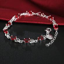 Vòng tay mạ bạc 925 đính pha lê đỏ, trang sức thời trang dành cho nữ, quà tặng đám cưới và tiệc tùng. - Bạc - Xem 2