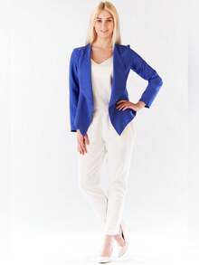 Une veste confortable et élégante sans fermeture, avec une coupe qui met en valeur la féminité, confortable, pour tous les jours, pour le travail, pour une réunion, style informel, style décontracté, les coutures galbées mettent la taille en valeur, dissimule le ventre, pour l'été, pour les vacances, pour une fête, pour un mariage - Bleu lagon - Voir 2