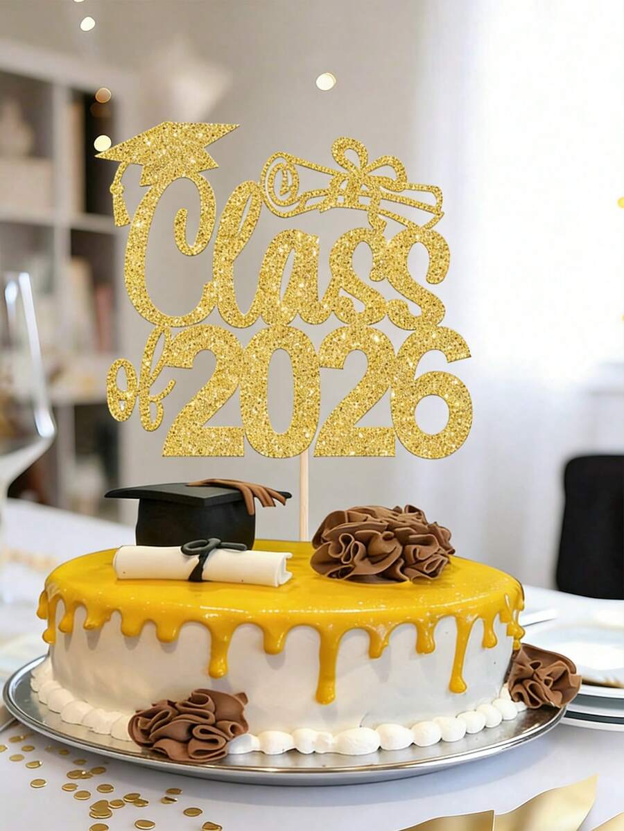1/2pcs 2026 Graduation Cake Topper, Glitter Congratulations 2026 ...