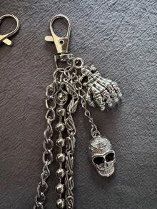 1pc Multi-Layer Chain With Skull & Hand Pendant, Men's Pant Chain, Suitable For Punk, Goth, Biker, Streetwear Styles, Can Be Paired With Ripped Jeans, Leather Jackets, Utility Jackets, Etc. - Multicolor - View 2