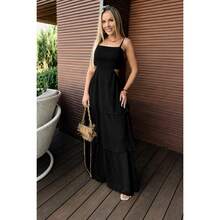 Long Chiffon Party Dress With Ruffles And Built-In Bra For Weddings, Graduations, Birthdays, And Summer Events. - Negro 1 - Ver 1