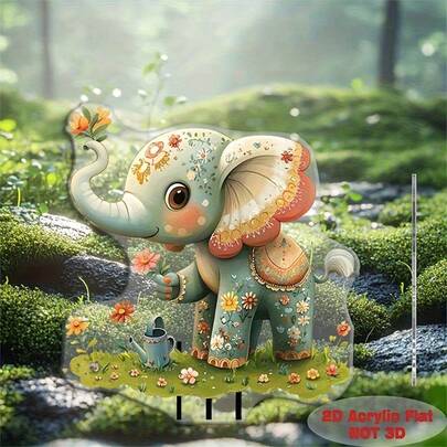 1 pieza, decoración de estaca de jardín con patrón de elefante en 2D plano, decoración de verano, letrero de acrílico, regalo de inauguración de casa, obsequio divertido para amigos, adecuado para 11 fiestas. Resistente a la intemperie para aniversarios, Pascua, Día de la Madre, Día del Padre, Acción de Gracias, Navidad - No se necesita energía, mejor opción, perfecto para el Día de Acción de Gracias