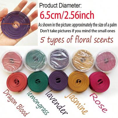 120 لفة مختلطة (وردة، ياسمين، خزامى، لومونجراس، دم التنين) من البخور الحلزوني، رائحة زهرية فريدة، مثالية للاستخدام في الهواء الطلق والشرفة والمناطق المفتوحة والتخييم والرحلات - مثالية للمناسبات