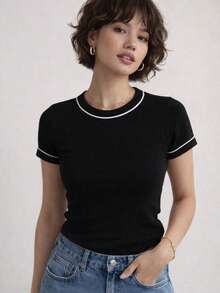 Set Of 3 Women's Two-Tone Short-Sleeved Blouses - Multicolor - View 5