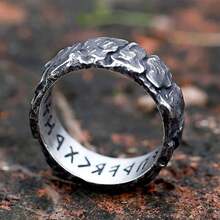 Men's Nordic Rune Ring Alloy Ring, Stone Pattern Design, Viking Characters Engraved On The Inside, Simple Niche Jewelry, Suitable For Daily Wear, Very Low-Key - 12 - View 1