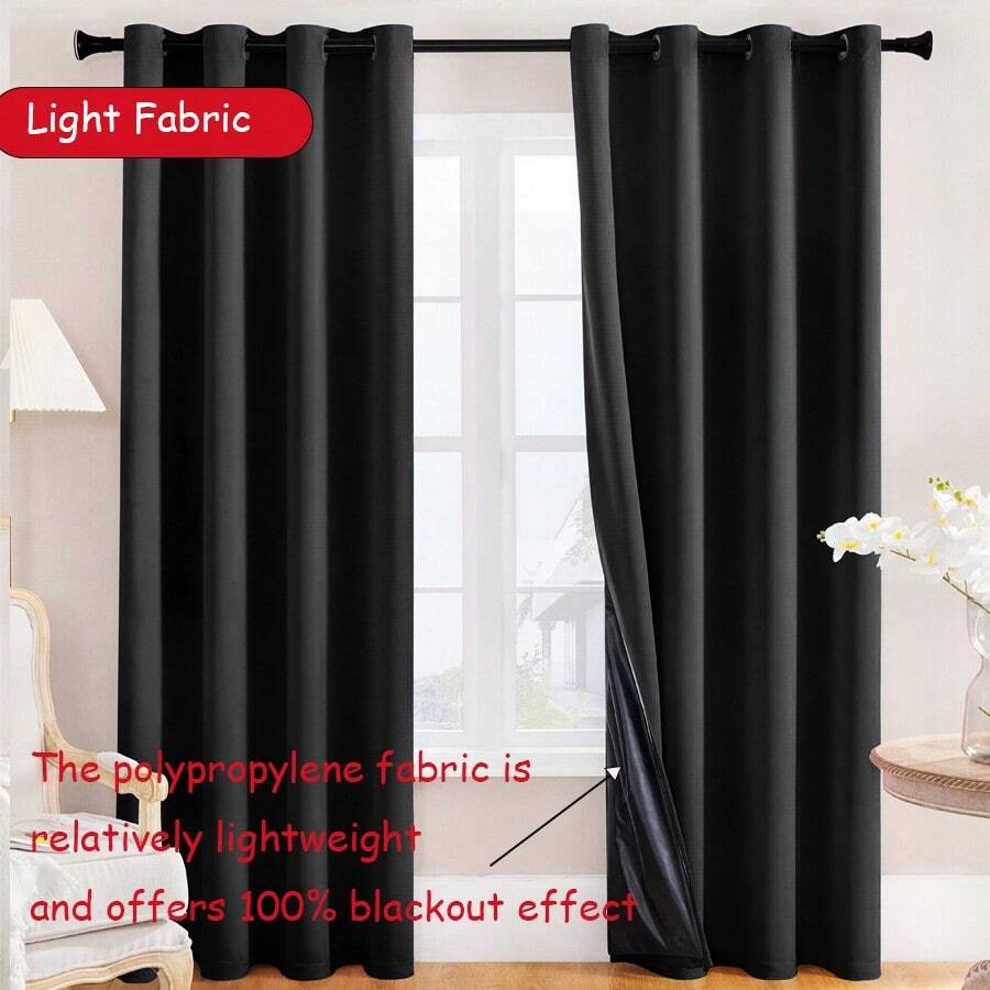 High-End Thermal Curtains, Full Blackout Curtains For Dining Room, Soundproof Window Treatment Drapes For Hall Room, Black, Set Of 2 Panels - 2pcs - View 1