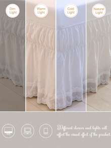 1pc White Solid Color Bed Skirt With Butterfly Lace Trim, Minimalist Classic Daily Style, Comfortable Breathable Polyester Fabric, Suitable For All Seasons, Suitable For Bedroom Environment And Home Decor, Butterfly Trim, Lace Bedding, White Aesthetics, Minimalist Decor Style, All-Season Bedding, Romantic Home Style - Multicolor - View 11
