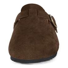Womens Suede Clogs Mens Genuine Leather Mules Cork Footbed Sandals With Arch Support - 咖啡棕 - 查看 4