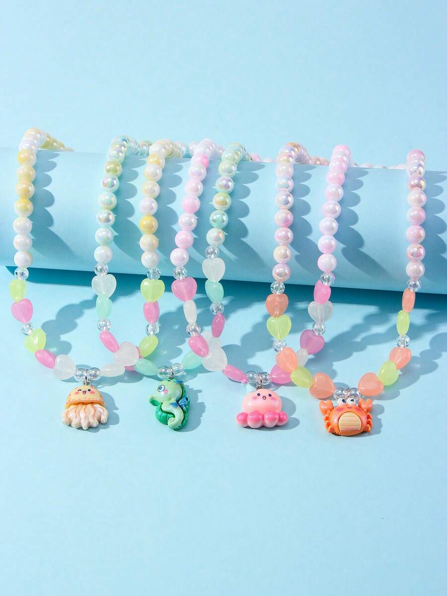 Bộ 4 món dây chuyền mặt dây chuyền hình sinh vật biển dễ thương cho bé gái, đính ngọc trai, thích hợp làm quà tặng dịp lễ, đi học, sinh nhật. - Nhiều màu - Xem 1
