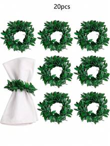 20 piezas Juego de anillos para servilletas con corona de hojas hechas a mano - Anillos para servilletas con estilo rústico de hojas para uso diario, decoración de mesa de fiesta, acentos de mesa de cena formal de primavera/verano y decoración de mesa de boda - Múltiples estilos - Ver 9