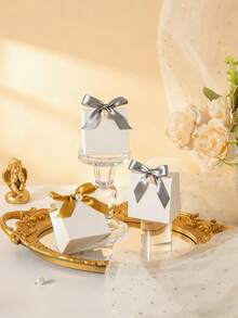 50个优雅蝴蝶结糖果纸礼盒，白色奢华包装盒，适用于珠宝、戒指、项链等 - 查看 3