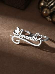 1pc Customized Stainless Steel Ring, Customizable Name Double-Finger Ring, Double-Layer Badge, Anniversary Gift Jewelry, Suitable For Valentine's Day, Birthday, Mother's Day, Daily Wear - Gold - View 6