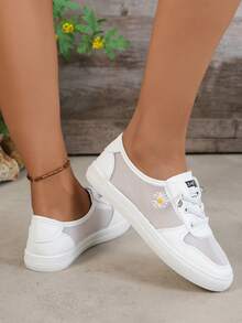 Women's Summer Mesh Slip-On Sneakers, Single Layer Breathable White Casual Sport Flat Shoes - Yellow - View 6