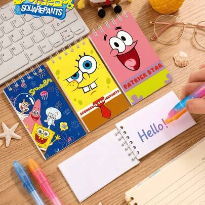 SpongeBob SquarePants -Themed Series Cute And Convenient Notebook, Cartoon Spiral-Bound Diary (Paper Notebook), Size 10*6cm, Characters Include Patrick, Squidward, Mr. Krabs, Sandy, Gary. Cute Patterns, Undated Weekly Planner Notebook, Daily Schedule Arrangement, Spiral Binding, Goal Setting, Habit Tracking
