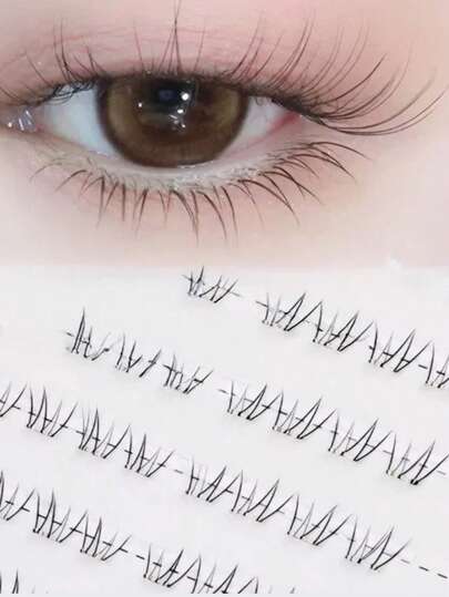 80簇自然飘逸睫毛，精致花朵设计，不对称图案，短簇式，超细透明睫毛梗，轻盈舒适，逼真下睫毛，适合日常化妆新手