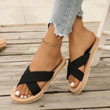 女士麻绳人字拖，5厘米厚跟，防滑耐磨休闲沙滩度假夏季坡跟凉鞋 - 黑色 - 查看 2