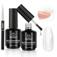 Beetles Builder Gel For Nails-Cover Nude Translucent 8 In 1 Nail Thickening Strengthening Building Apex - 2Pcs 15Ml Clear & Nail Art Brush - 查看 7