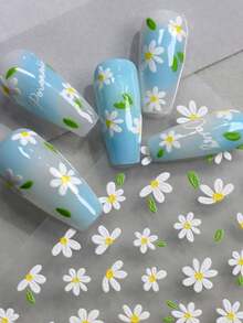 1pc 5D Soft Embossed Daisy Nail Sticker, Self-Adhesive Slider Sticker, Stamping Nail Art DIY Decoration, Japanese Style Nail Stickers - Multicolor - View 7
