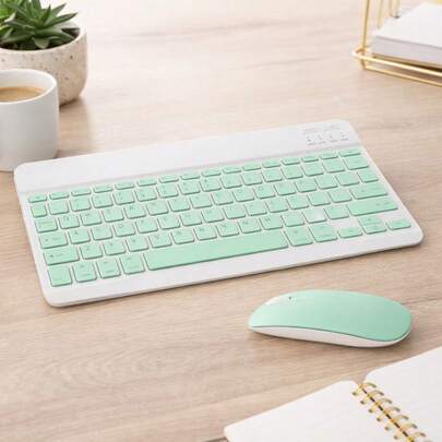Combo de Teclado Bluetooth Recargable y Mouse Inalámbrico Ultraportátil en Cuatro Colores – Ideal para Trabajo, Estudio y Viajes, Compatible con Múltiples Dispositivos