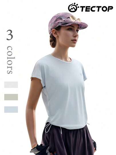 TECTOP Áo thun ngắn tay cổ tròn dành cho nữ, thoáng khí, co giãn, thoải mái, phù hợp cho các hoạt động thể thao ngoài trời, tập thể dục, yoga.
