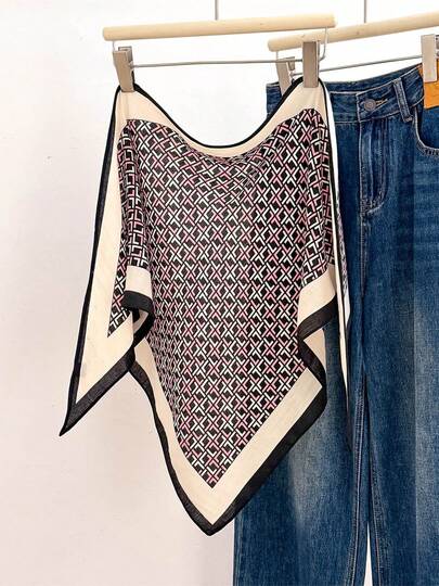 1pc Retro Preppy Triangular Scarf, Multifunctional Women's Faux Cotton And Linen Feel Scarf Shawl, Suitable For Travel, Vacation, Casual, Commuting, Collar Decoration, Fashion Handbag Decoration