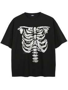Tiny Spark Camiseta negra de estilo urbano con estampado blanco de esqueleto - Blanco - Ver 2