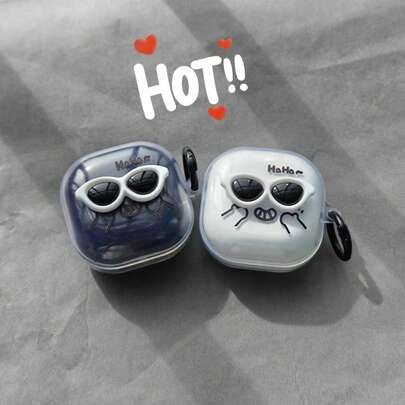 Ốp tai nghe hình kính râm, vỏ mềm trong suốt chống rơi, tương thích với tai nghe Apple / tai nghe Bluetooth không dây, ốp bảo vệ cặp đôi ngộ nghĩnh kèm móc treo.