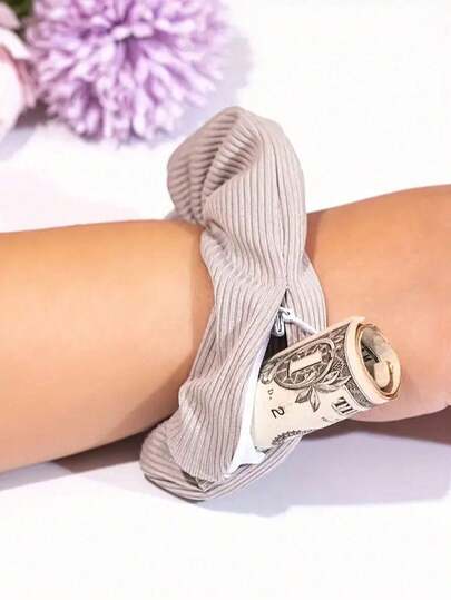 1PC Elegant Butterfly Scrunchie With Hidden Zipper Pocket - Large High Elastic Hair Tie For Women, Securely Store Cash And Cards Quilted Casual Polyester Scrunchie Universal Ponytail Holders Scrunchy