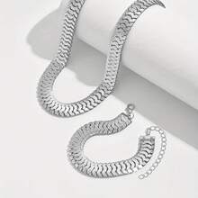 2-Piece New Spring-Summer Chic Chain Jewelry Set For Women, Featuring A Cool Metallic Style With Square Geometric Chains, Including A Necklace And Bracelet. Suitable For Daily Wear, Street Photography, Holidays, And As A Gift For Friends. Versatile Accessories - Bạc - Xem 7