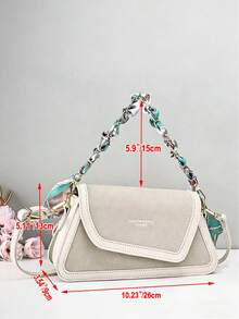 [PIANEE]Elegant Scarf Chain Handbag | Cream And Gray Minimalist Triangular Flap Bag - The Perfect Choice For Both Wear And Gift-Giving - Beige - View 3