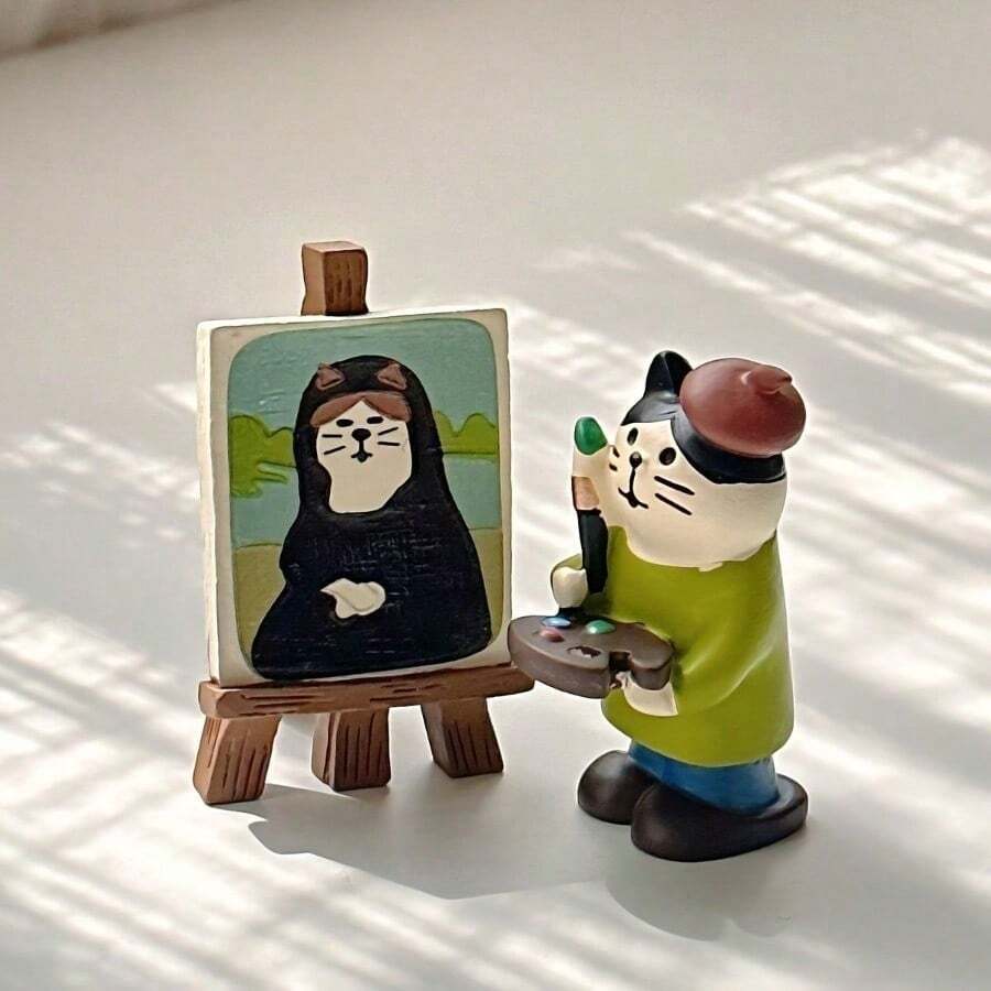 Hot-Selling Unique Painter Resin Artist Cat Statue With A Miniature Painting Easel - 1件畫架 - 查看 1
