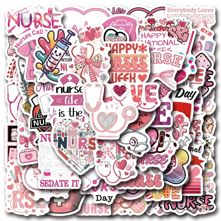 61 PCS Nurse Stickers Perfect For Decorating Your Phone, Water Bottles, Scrapbook, Journaling, Phone, Car, Laptop & More! For Gift Bags, Envelope Seals, Party Decoration, Office Supplies. - A - View 1