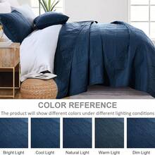 3 Piece Navy Blue Quilt Set Queen King Size Lightweight Bedspread Embossed Pattern Soft Microfiber Coverlet For All Season With 2 Pillow Shams,Wedding Items,Valentines Day Home Bed Room Decor,Mothers Day Gift,All Season - Đồng xu hải quân - Xem 7