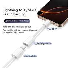 Adaptador de carga rápida de 60W PD USB-C a Lightning compatible con iPhone 17/16/15, S25/S24/S23/S22/S21 Ultra Plus - Blanco - Ver 2