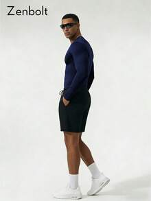 ZULIZ ZenBolt Enbolt 男士日常健身外出多功能圆领修身长袖上衣 - 藏蓝色 - 查看 4