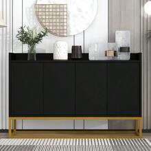 Modern Sideboard In Minimalist Style 4-Türiger Griffloser Buffetschrank Für Esszimmer, Wohnzimmer, Küche (Schwarz) - Black - View 4