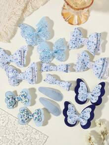 14pcs Glitter Bow Hair Clips, Multi-Color & Style, Suitable For All Seasons - Mixed color - View 7