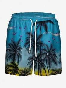 Quần short nam thường ngày, họa tiết cây dừa, in kỹ thuật số 3D, phong cách Hawaii, thời trang hàng ngày, quần bơi có dây rút, cạp chun, thích hợp mặc đi biển. - Nhiều màu - Xem 3