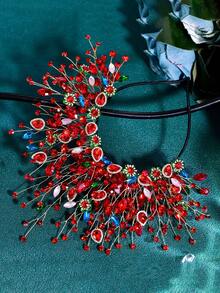 1pc Glamorous Red Crystal Crown Headband, Bridal Hair Accessory Suitable For Wedding, Party, Easter,Festival,Birthday - Red - View 5