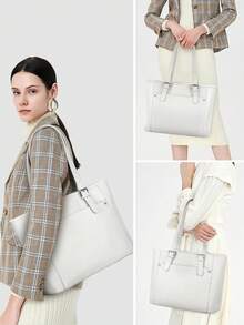 NEWHEY Women's Zipper PU Leather Handbag, Large Capacity Commuter Travel Shoulder Bag - Beige - View 7